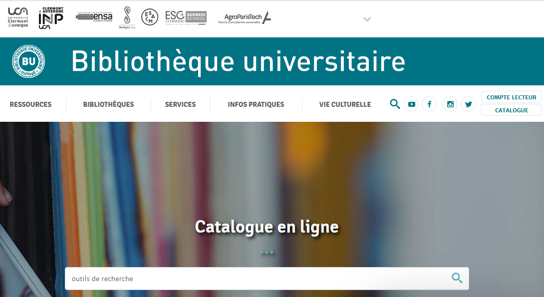 Page d'accueil du catalogue de la Bibliothèque Clermont Université