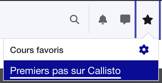 Menu principal montrant le bouton sous forme d'étoile qui affiche les cours favoris.