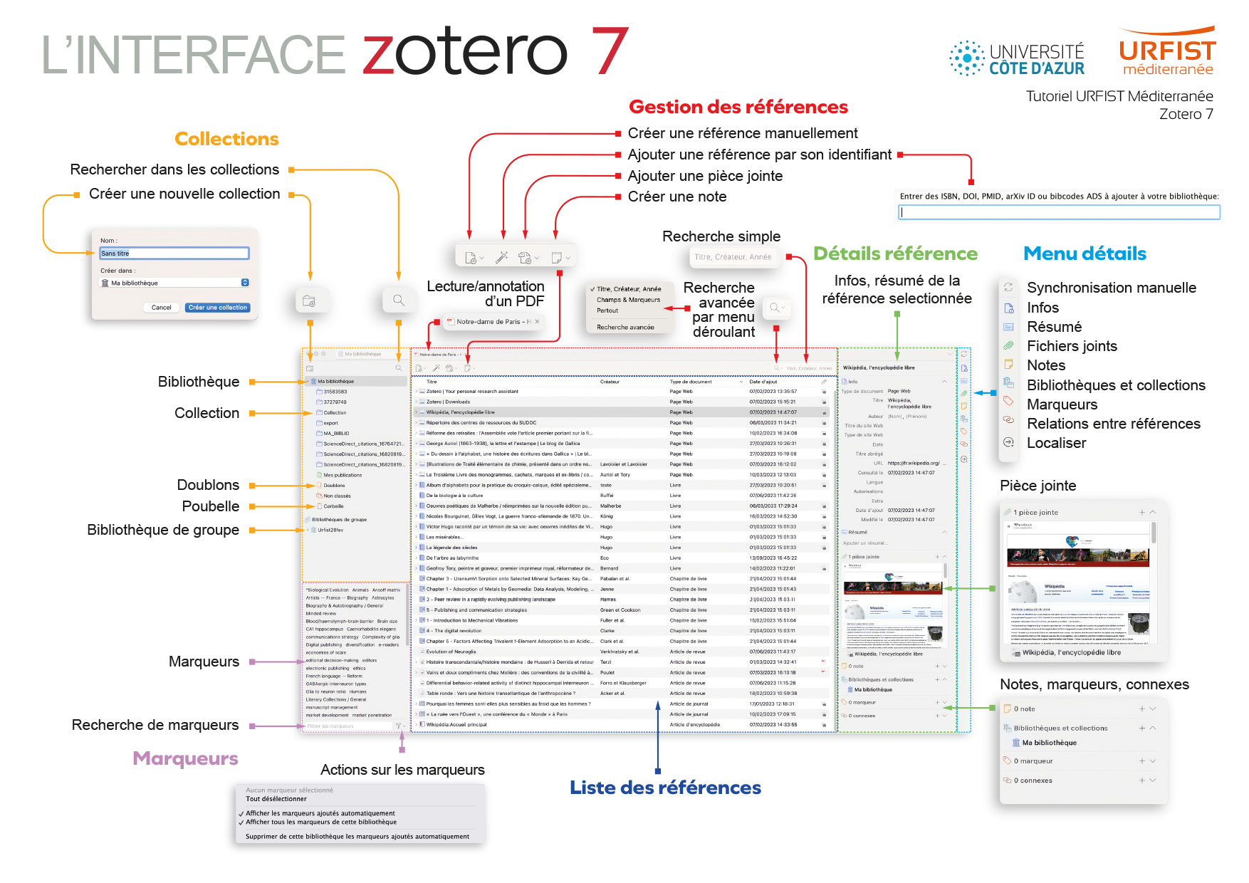 Détails de l'interface de Zotero 7.