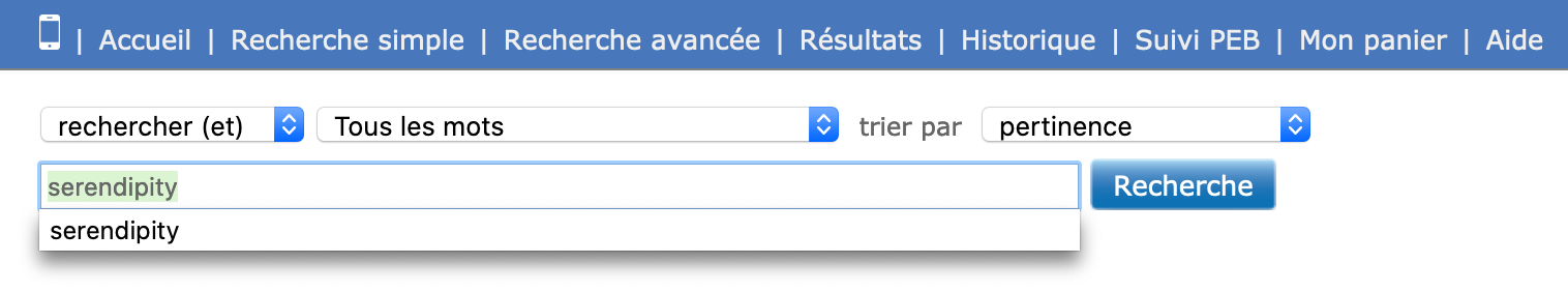 Capture d'écran d'une recherche dans le Sudoc avec le terme serendipity.